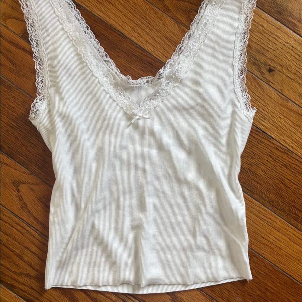 White Lace Trim Tank Top